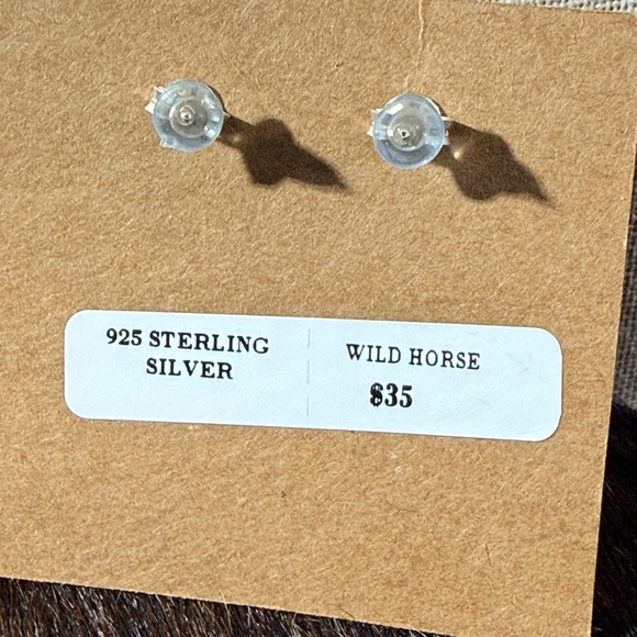 Sterling Silver Brown & White Wildhorse Teardrop Stud Earrings, New - Picture 4 of 4